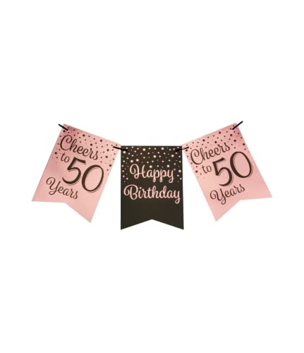 PD-Party 7024007 Luxus Party Flagge Banners | Geburtstag Feier | Partei Dekoration - 50, Rose/Schwarz, 8.5cm Länge x 8.5cm Breite x 7.5cm Höhe von PD-Party