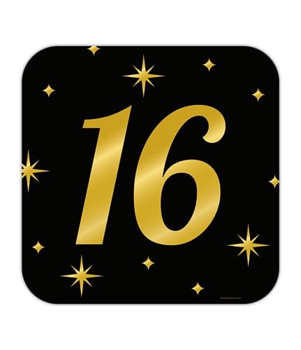 PD-Party - 16. Zeichen / Fenster Dekoration für 16. Geburtstag - Deko Geburtstag - Jubiläum Dekoration - Schwarz Gold Deko - Party Deko - 16. Geburtstag Junge & Mädchen - Geburtstags Deko - 50x50 cm von PD-Party