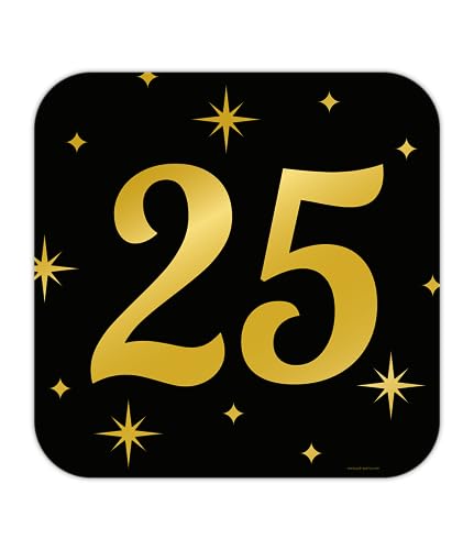 PD-Party - 25. Zeichen / Fenster Dekoration für Geburtstag - Jubiläum Dekoration - Schwarz Gold - Party Deko für Junge & Mädchen - 50x50 cm von PD-Party