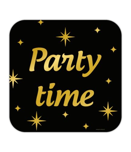 PD-Party - Party Time Zeichen / Fenster Dekoration für Geburtstag - Deko Geburtstag - Party Time Dekoration - Schwarz Gold Party Deko - Geburtstag Junge & Mädchen - Geburtstags Deko - 50x50 cm von PD-Party