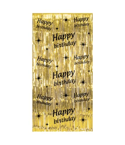 PD-Party 7032215 Classy Partei Vorhänge | Party Curtains | Festliche Dekoration – Happy Birthday, Gold/Schwarz, 2m Länge x 1m Breite von PD-Party