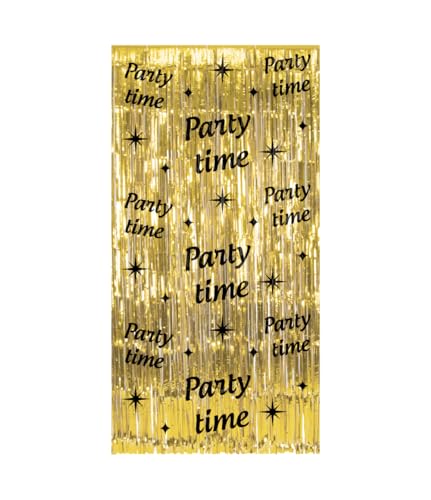 PD-Party 7032221 Classy Partei Vorhänge | Party Curtains | Festliche Dekoration – Party Time, Gold/Schwarz, 2m Länge x 1m Breite von PD-Party