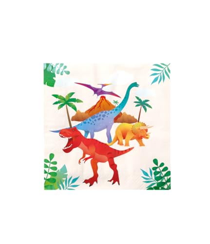 PD-Party 7110005 Glücklich Partei Servietten | Spezielles Thema | Tisch Dekoration – Dino, Mehrfarben, 16cm Länge x 16cm Breite x 0.1cm Höhe von PD-Party