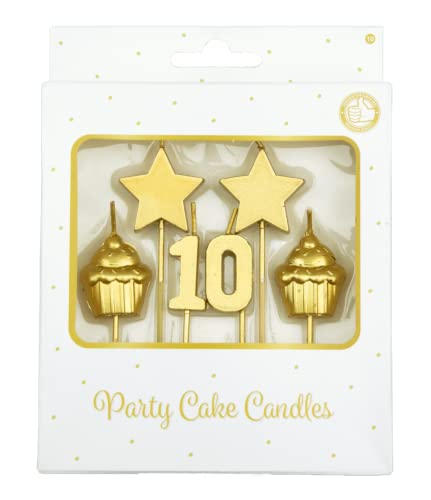 PD-Party 7050010 Geburtstag Kuchen Kerzen | Birthday Cake Candles | Partei Dekoration - 10 Jahre, Gold, 1cm Länge x 3cm Breite x 9cm Höhe von PD-Party