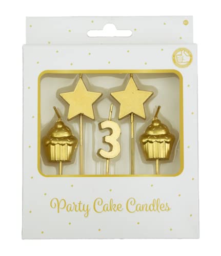 PD-Party 7050003 Geburtstag Kuchen Kerzen | Birthday Cake Candles | Partei Dekoration - 3 Jahre, Gold, 1cm Länge x 3cm Breite x 9cm Höhe von PD-Party