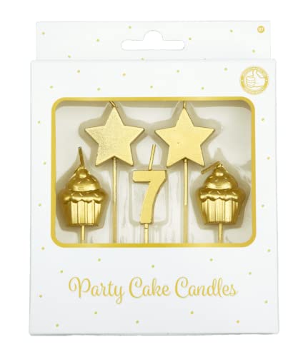 PD-Party 7050007 Geburtstag Kuchen Kerzen | Birthday Cake Candles | Partei Dekoration - 7 Jahre, Gold, 1cm Länge x 3cm Breite x 9cm Höhe von PD-Party