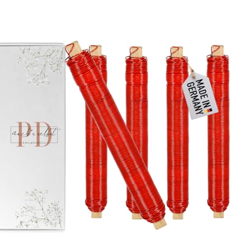 Wickeldraht Rot 0,65 mm Draht Basteldraht Metalldraht Blumendraht Bindedraht Biegedraht Pflanzendraht Dekoband Dekodraht (5, Rot, 13,5) von PD mach's selbst PAUL & DANIELA