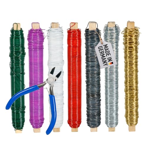 7x Wickeldraht 0,65 mm + Seitenschneider Basteldraht Metalldraht Blumendraht Bindedraht Biegedraht Pflanzendraht Dekodraht (8, Rot, Grün, Gold, Silber, Weiß, Schwarz, Lila, Seitenschneider) von PD mach's selbst PAUL & DANIELA