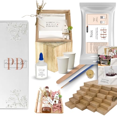 PD mach's selbst PAUL & DANIELA Gießpulver Starterset Haus, Geschenke selber Machen, Holzklötzchen zum basteln, Silikonform Haus, gipspulver zum gießen von PD mach's selbst PAUL & DANIELA