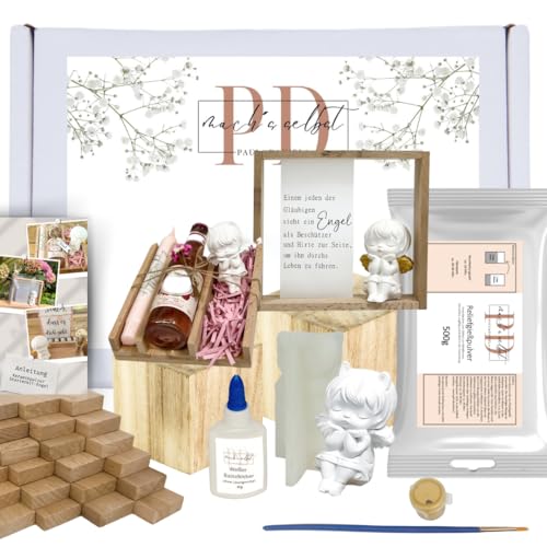 PD mach's selbst PAUL & DANIELA Gießpulver Starterset Engel, Geschenke selber Machen, Holzklötzchen zum basteln, Schutzengel, Silikonform Engel, gipspulver zum gießen von PD mach's selbst PAUL & DANIELA