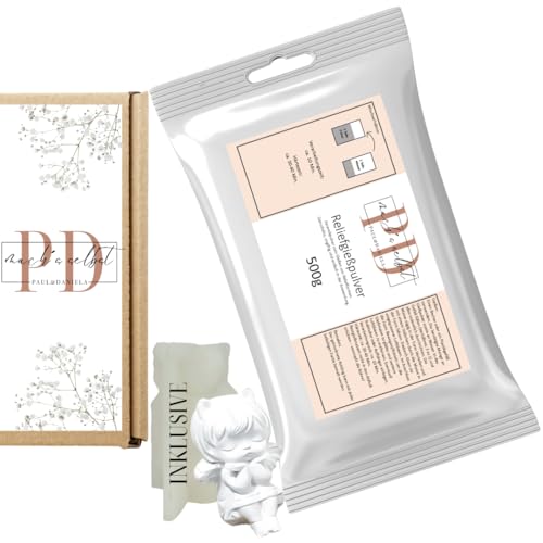 PD mach's selbst PAUL & DANIELA Gießpulver Starterset Engel, Reliefgießpulver weiß inkl. Silikonform Engel, Geschenke selber machen, Schutzengel von PD mach's selbst PAUL & DANIELA