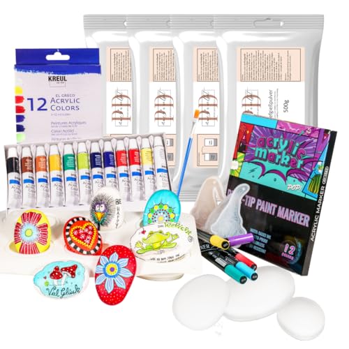 XXL Gießpulver Starterset Stein, Steine bemalen Set für Erwachsene & Kinder, Bastelset für die Familie, mit Gibsformen zum gießen, Acrylfarbenstifte für Stein, Keramik, Holz, Porzellan, Kieselsteine XXL Gießpulver Starterset Stein, Steine bemalen Set für Erwachsene & Kinder, Bastelset für die Familie, mit Gibsformen zum gießen, Acrylfarbenstifte für Stein, Keramik, Holz, Porzellan, Kieselsteine von PD mach's selbst PAUL & DANIELA