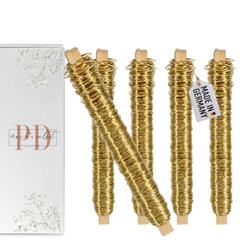 5x Wickeldraht Gold 0,65 mm Draht Basteldraht Metalldraht Blumendraht Bindedraht Biegedraht Pflanzendraht Dekoband Dekodraht (5, Gold, 13,5) von PD mach's selbst PAUL & DANIELA