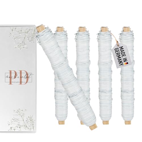 5x Wickeldraht weiß 0,65 mm Draht Basteldraht Metalldraht Blumendraht Bindedraht Biegedraht Pflanzendraht Dekoband Dekodraht (5, weiß, 13,5) von PD mach's selbst PAUL & DANIELA