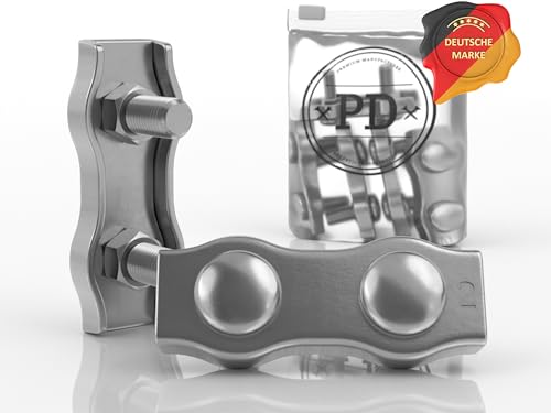 PD® Duplex Drahtseilklemme 2mm Edelstahl A4 | Rostfreie Seilklemmen 2mm | Hochwertige Stahlseil Klemme für 2mm Seil | Drahtseil Klemmen Litzenverbinder | Wire Clamp Duplex Klemme | 5 Stück von PD