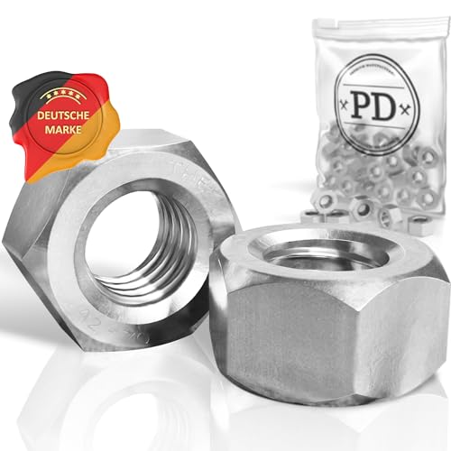 PD® Muttern M12 (DIN 934 / ISO 4032) | Hochwertige A2 V2A Edelstahl Sechskantmuttern | Hex Nut Edelstahlmutter für Schrauben, Gewindebolzen & Gewindestangen | 50 Stück von PD