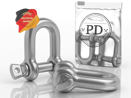 PD® Schäkel Edelstahl 6mm | D Ring Schekel aus Edelstahl A4 | Rostfreie Bogen Schäkel Hochfest | Edelstahl Schäkel Set für Abschleppseil, Schaukel Befestigung & mehr | Schraubschäkel D Form | 2 Stück von PD