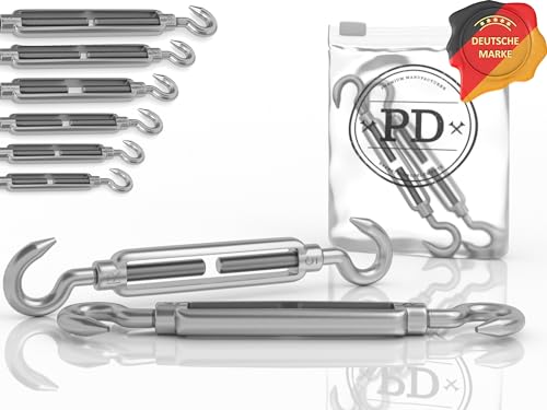 PD® Spannschloss M10 Edelstahl A4 (Haken-Haken) | Seilspanner Edelstahl ROSTFREI | Drahtseil Spanner mit Spannschraube | Drahtspanner Spannhaken für Segel Befestigung, Wäscheleine & mehr | 2 Stück von PD