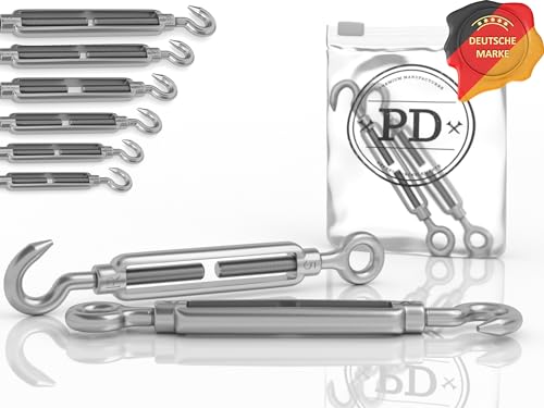 PD® Spannschloss M10 Edelstahl A4 (Haken-Öse) | Seilspanner Edelstahl ROSTFREI | Drahtseil Spanner mit Spannschraube | Drahtspanner Spannhaken für Segel Befestigung, Wäscheleine & mehr | 2 Stück von PD