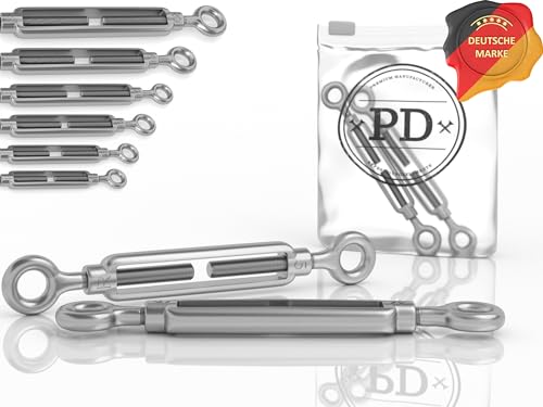 PD® Spannschloss M12 Edelstahl A4 (Öse-Öse) | Seilspanner Edelstahl ROSTFREI | Drahtseil Spanner mit Spannschraube | Drahtspanner Spannhaken für Sonnensegel Befestigung, Wäscheleine & mehr | 2 Stück von PD