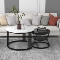 2er-Set Couchtische, MDF mit stabilem Metallrahmen, 70x70x45 cm, Schwarz von PD1