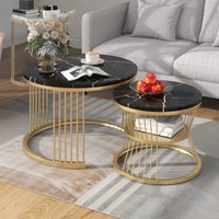 2er-Set Couchtische, MDF mit stabilem Metallrahmen, 70x70x47 cm, Schwarz von PD1