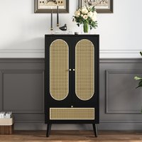 Kompaktes Sideboard, Rattan-Design, 2 Türen, 1 Schublade, Höhenverstellbare Beine, 60×40×110,5 cm,  schwarz von PD1