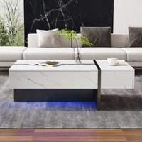 Moderner Couchtisch mit LED-Beleuchtung, Marmormuster, Hochglanz Tischplatte, Weiß von PD1