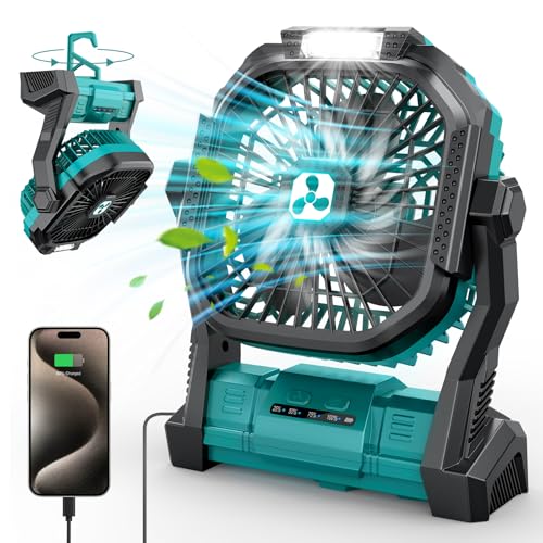 PDBEST Batteriebetriebener Ventilator 20000mAh Kabellos, Wiederaufladbarer Tragbarer Ventilator mit LED-Laterne, Tischventilator, USB-C-Akku Campingventilator für Reisen, Strand, Grün PDBEST Batteriebetriebener Ventilator 20000mAh Kabellos, Wiederaufladbarer Tragbarer Ventilator mit LED-Laterne, Tischventilator, USB-C-Akku Campingventilator für Reisen, Strand, Grün von PDBEST
