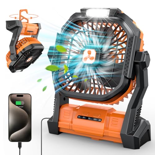 PEBEST Batteriebetriebener Ventilator 20000mAh Kabellos, Wiederaufladbarer Tragbarer Ventilator mit LED-Laterne, Tischventilator, USB-C-Akku Campingventilator für Reisen, Orange PEBEST Batteriebetriebener Ventilator 20000mAh Kabellos, Wiederaufladbarer Tragbarer Ventilator mit LED-Laterne, Tischventilator, USB-C-Akku Campingventilator für Reisen, Orange von PDBEST