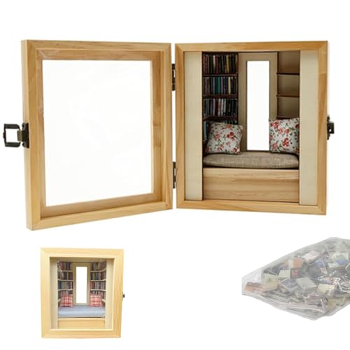 PDDBKTEI Anti Angst BüCherregal, Druckreduzierung Mini-Buch-Display-Schrank, Mit Fenstern Und Kissen, MikrobüCherregalmodell, Angstlinderung Stressreduzierung von PDDBKTEI