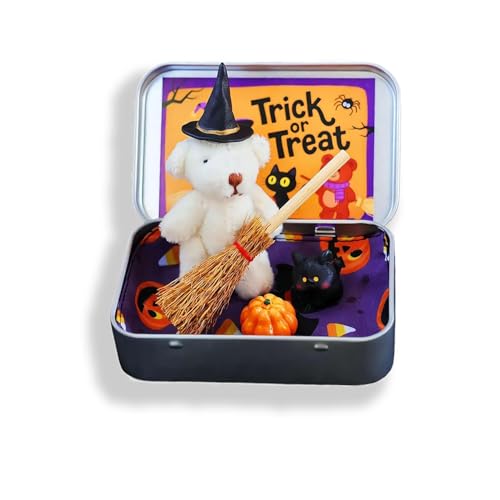 PDDBKTEI Kleine Bären Plüsch, Mini-PlüSchbär-üBerraschungsbox, Hexenmütze, Harz-Kürbis Und Katze, Schreibtisch-Dekoration Für Schlafzimmer, Wohnzimmer Oder Büro von PDDBKTEI