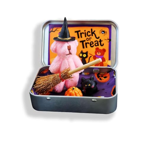 PDDBKTEI Kleine Bären Plüsch, Mini-PlüSchbär-üBerraschungsbox, Hexenmütze, Harz-Kürbis Und Katze, Schreibtisch-Dekoration Für Schlafzimmer, Wohnzimmer Oder Büro von PDDBKTEI