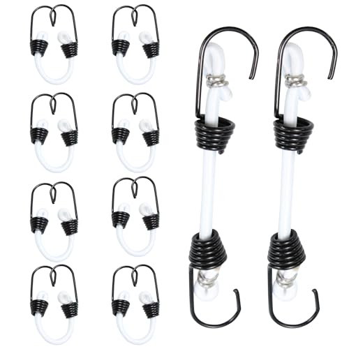 PDETVEO Mini-Spanngurte mit Haken, 5,1 cm, Weiß, elastisch, strapazierfähig, Outdoor-Plane, 10 Stück von PDETVEO