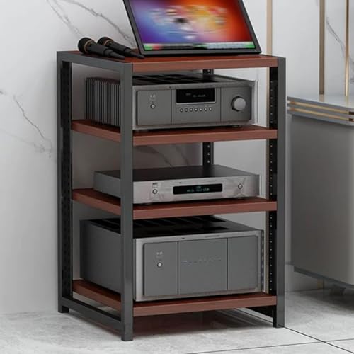 3/4/5/6-stufiger Moderner AV-Medienständer, Verstellbares Audio-Rack mit Verstärktem Metallrahmen, Medienaufbewahrungsschrank for Verstärker(Walnut,4TIER) von PDKFHNR