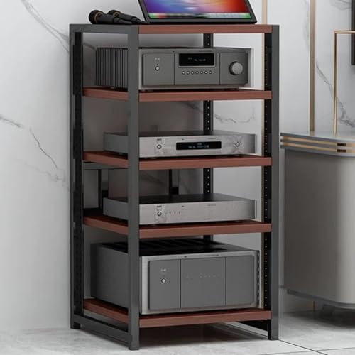 3/4/5/6-stufiger Moderner AV-Medienständer, Verstellbares Audio-Rack mit Verstärktem Metallrahmen, Medienaufbewahrungsschrank for Verstärker(Walnut,5TIER) von PDKFHNR