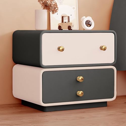 360° Drehbarer Kreativer Nachttisch for Den Schreibtisch, Nachttisch mit Schubladen und Metallgriffen, mit Mikrofaserleder Bezogen(Dark gray+beige,L45CM) von PDKFHNR