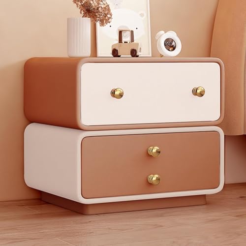 360° Drehbarer Kreativer Nachttisch for Den Schreibtisch, Nachttisch mit Schubladen und Metallgriffen, mit Mikrofaserleder Bezogen(Orange+beige,L35CM) von PDKFHNR