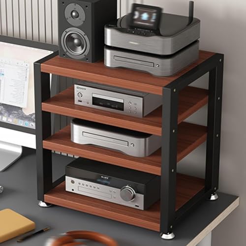 Audio-Rack, Medienaufbewahrungsschrank mit Geräuscharmen Rollen, Medienständer mit Verstellbaren Einlegeböden, Medienaufbewahrungsschrank for Unterhaltungselektronik(Walnut,19.7X18.9") von PDKFHNR