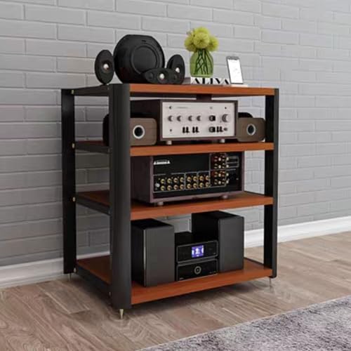 Audio-Rack, Mehrstöckiger Medienspeicherschrank, mit Stoßdämpfenden Füßen, Ablagefächer mit Edelstahlfüßen, Stereoschrank(Walnut) von PDKFHNR