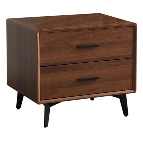 Holznachtisch mit 2 Schubladen, Nachttisch mit Metallgriffen und Metallbeinen, Platzsparend und Einfach zu Montieren(Walnut,15.7"x11.8"x18.1") von PDKFHNR