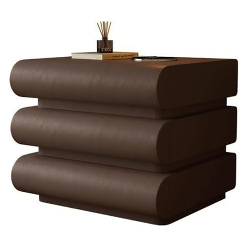 Holznachttisch mit 3 Schubladen, hochwertiger Mikrofaserlederbezug, kleiner Nachttisch zum Aufstellen, spart Platz neben dem Bett(Brown,19.7"x15.7"x23.6") von PDKFHNR