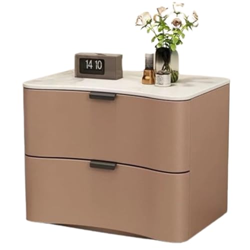 Massivholz-Nachttisch, Nachttisch mit 2 Schubladen, Metallgriff, Mikrofaser-Lederbezug, Keine Montage Erforderlich(Light brown,L45CM) von PDKFHNR