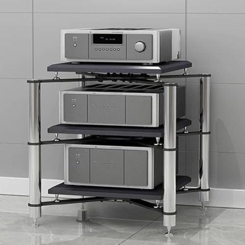 Medienständer, Multifunktionales Audio-Rack mit Stoßdämpfenden Füßen, Audio-/Video-Turm mit 1/2/3/4 Ebenen, Stereo-Medienaufbewahrungsschrank Aus Stahl und Holz(Silver,3Tier) von PDKFHNR