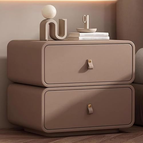 Moderner Nachttisch aus Leder Und Massivholz, Nachttisch mit 2 Schubladen, Beistelltisch mit Stauraum, Nachttisch Geeignet for Schlafzimmer und Wohnzimmer(Light brown,50cm) von PDKFHNR
