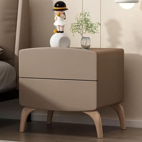 Nachttisch aus Massivholz, mit Superfaserleder Bezogen, mit 2 Schubladen, Erhöhte Beine aus Massivholz, Leicht Zu Reinigen(Light brown,40cmx40CMx47CM) von PDKFHNR