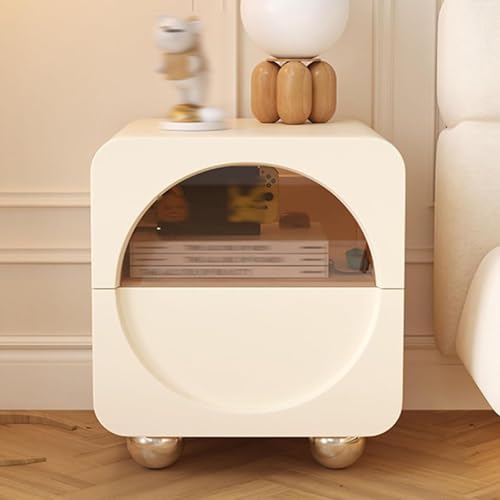 Nachttisch mit 2 Schubladen, Aus Gehärtetem Glas Und mit Metallbeinen, mit Geräuscharmen Schubladenführungen, Geeignet for Schlafzimmer und Wohnzimmer.(Beige,15.7"x15.7"x18.9") von PDKFHNR