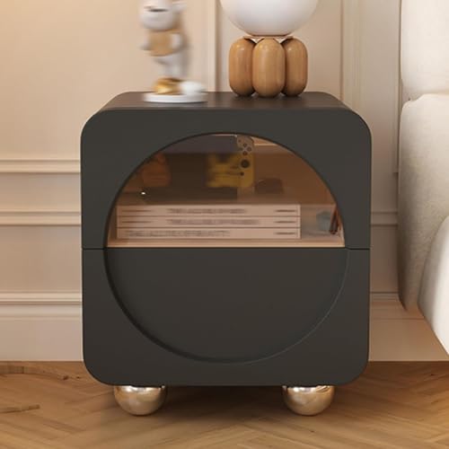 Nachttisch mit 2 Schubladen, Aus Gehärtetem Glas Und mit Metallbeinen, mit Geräuscharmen Schubladenführungen, Geeignet for Schlafzimmer und Wohnzimmer.(Black,19.7"x15.7"x18.9") von PDKFHNR