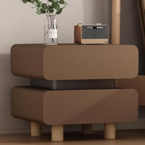 Nachttisch mit 2 Schubladen, Nachtschrank mit Massivholzbeinen und Geräuschlosen Schienen, Lederoptik, Geeignet for Schlafzimmer, Wohnzimmer(Brown,50cmx40CMx47CM) von PDKFHNR
