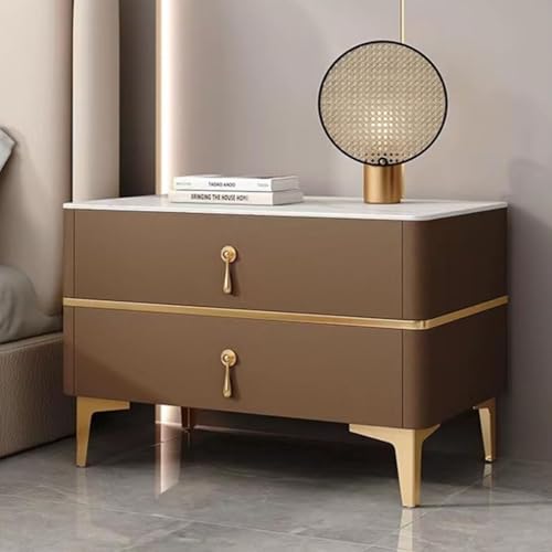 Nachttisch mit 2 Schubladen, Stauraum for Das Schlafzimmer Nachttisch mit Metallgriffen und Metallbeinen, Einfach zu Montieren(Brown,L50CM) von PDKFHNR
